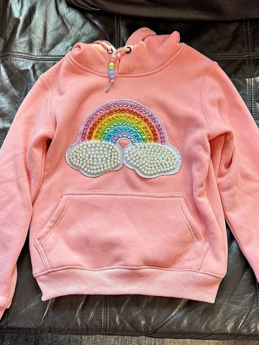 Lola and the Boys Beaded Rainbow Hoodie in Pink